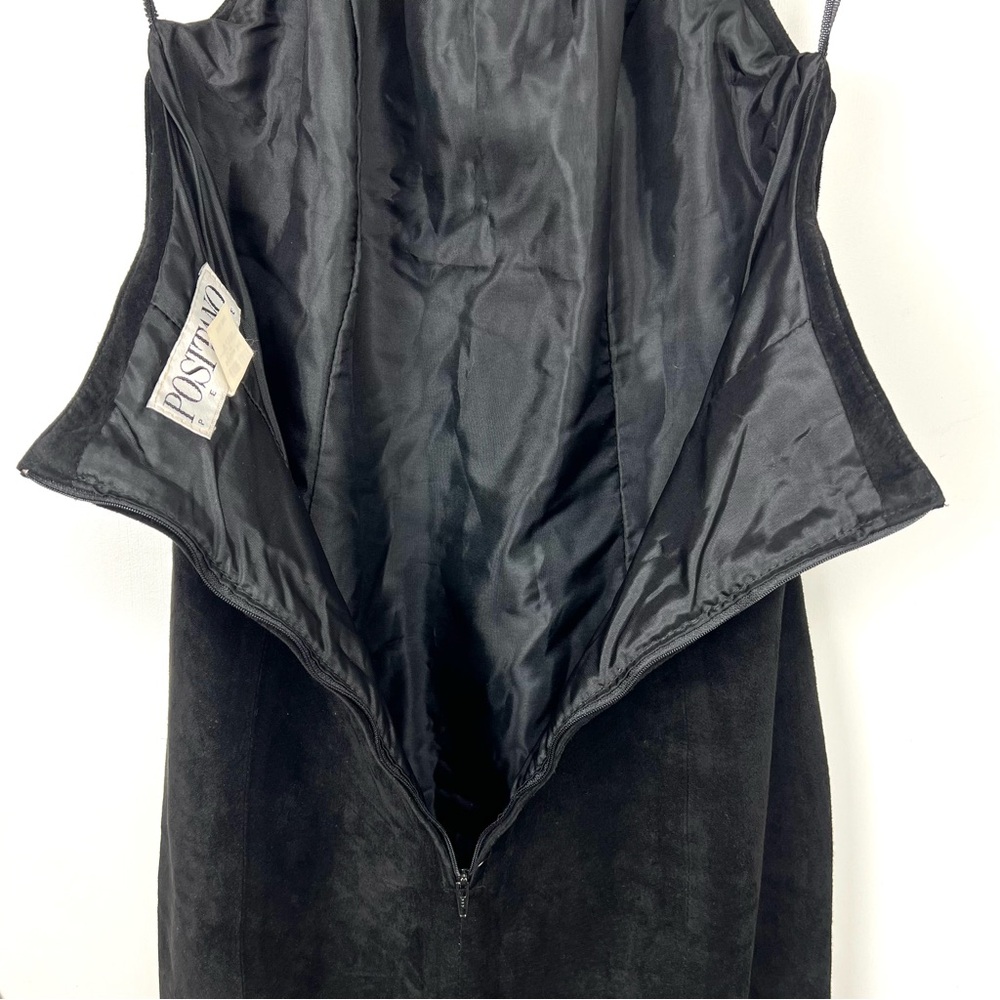 Vintage Leather Suede Long Column Dress Size 4 Black High Halter Neck Sexy Y2K - Picture 8 of 17